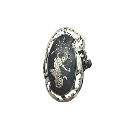 Vintage Siam Sterling Silver Enamel Brooch With Dancing Goddess Motif