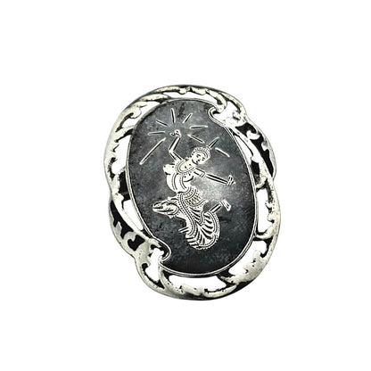 Vintage Siam Sterling Silver Enamel Brooch With Dancing Goddess Motif