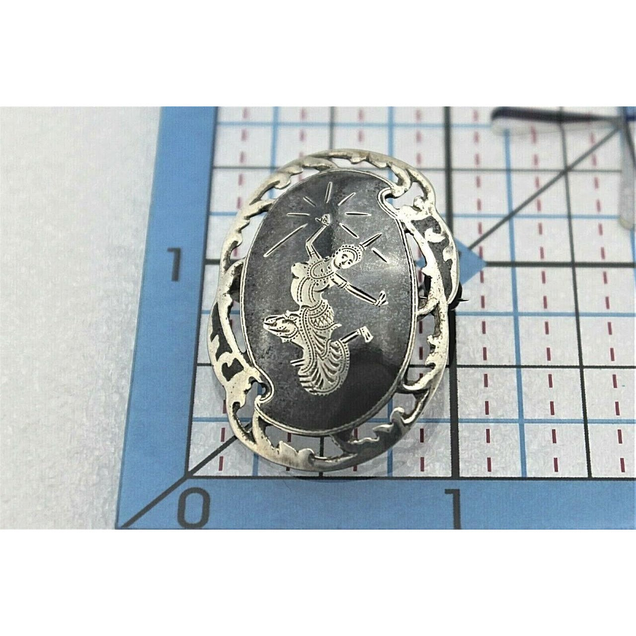 Vintage Siam Sterling Silver Enamel Brooch With Dancing Goddess Motif