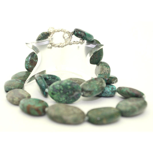 Natural Turquoise Stone Necklace 17.75" With Solid .925 Sterling Silver Toggle Clasp