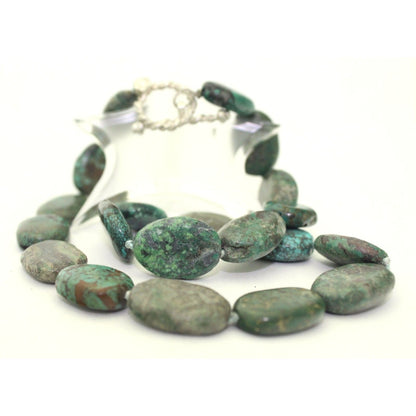 Natural Turquoise Stone Necklace 17.75" With Solid .925 Sterling Silver Toggle Clasp