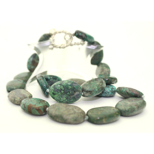 Natural Turquoise Stone Necklace 17.75" With Solid .925 Sterling Silver Toggle Clasp