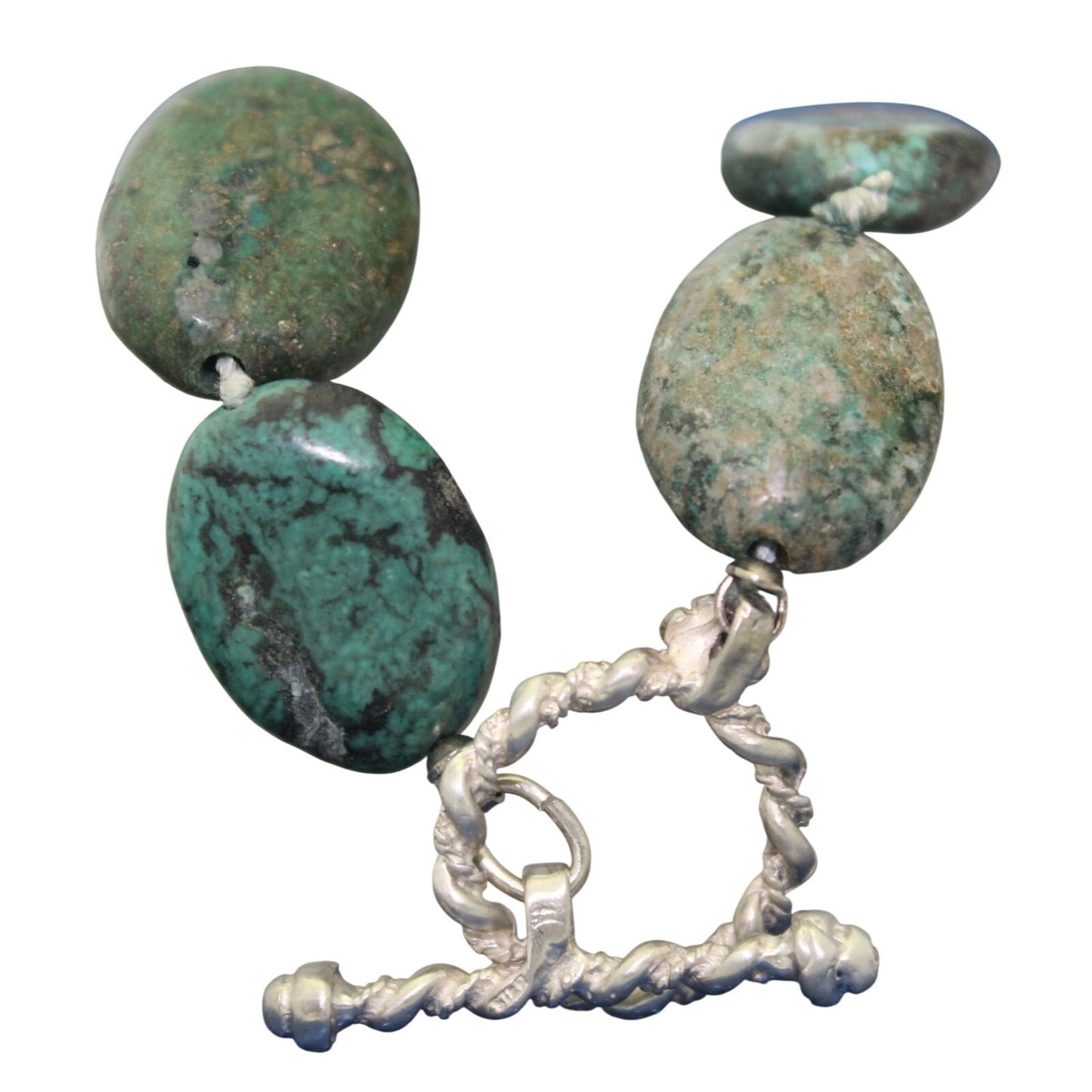Natural Turquoise Stone Necklace 17.75" With Solid .925 Sterling Silver Toggle Clasp