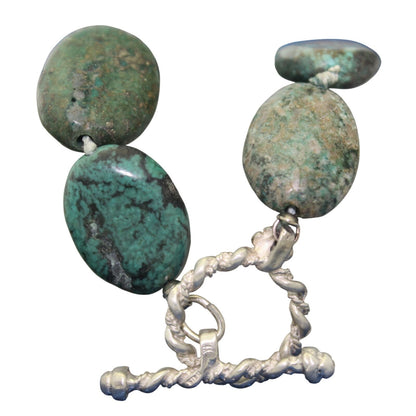 Natural Turquoise Stone Necklace 17.75" With Solid .925 Sterling Silver Toggle Clasp