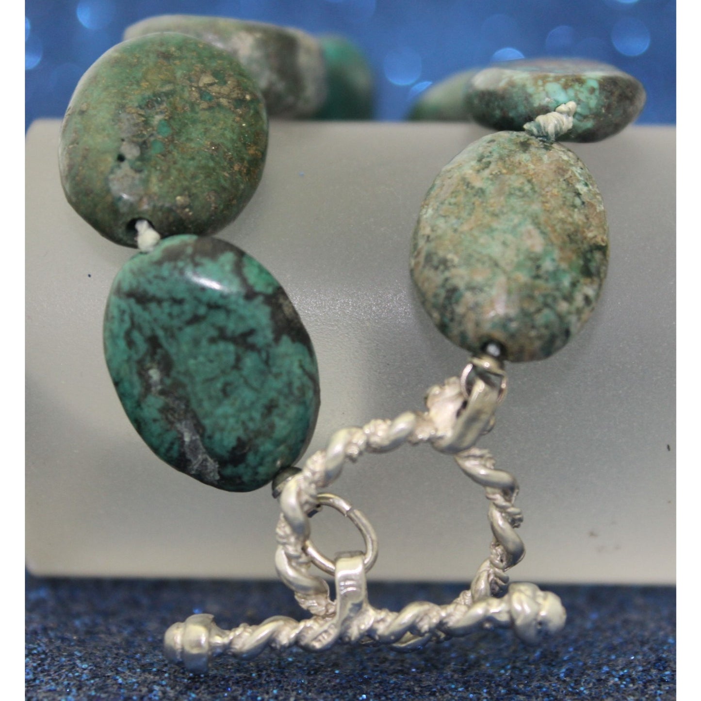 Natural Turquoise Stone Necklace 17.75" With Solid .925 Sterling Silver Toggle Clasp