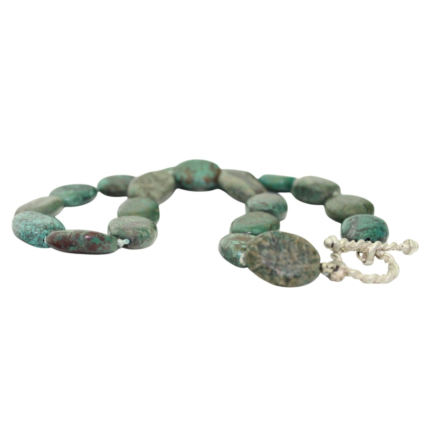 Natural Turquoise Stone Necklace 17.75" With Solid .925 Sterling Silver Toggle Clasp
