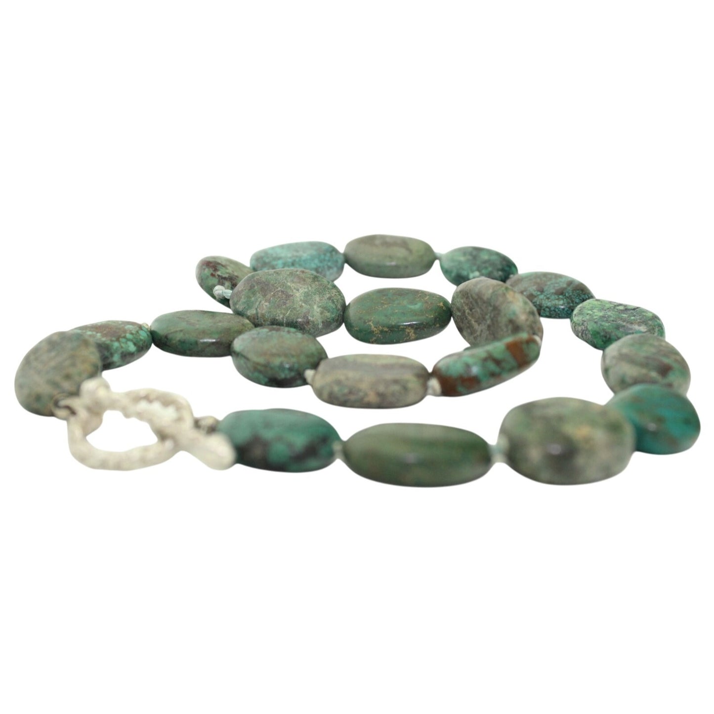Natural Turquoise Stone Necklace 17.75" With Solid .925 Sterling Silver Toggle Clasp