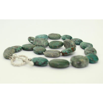 Natural Turquoise Stone Necklace 17.75" With Solid .925 Sterling Silver Toggle Clasp