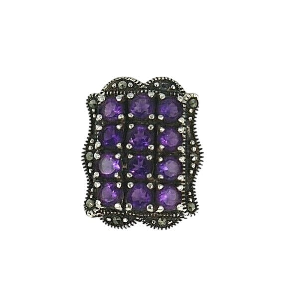 Amethyst and Marcasite Ring 6.6g Sterling Silver 925 Size 7.25
