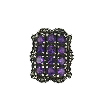 Amethyst and Marcasite Ring 6.6g Sterling Silver 925 Size 7.25