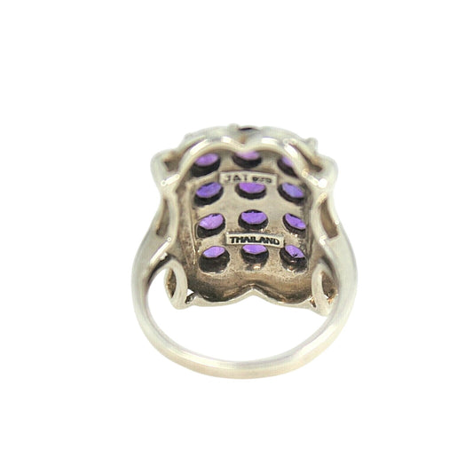 Amethyst and Marcasite Ring 6.6g Sterling Silver 925 Size 7.25