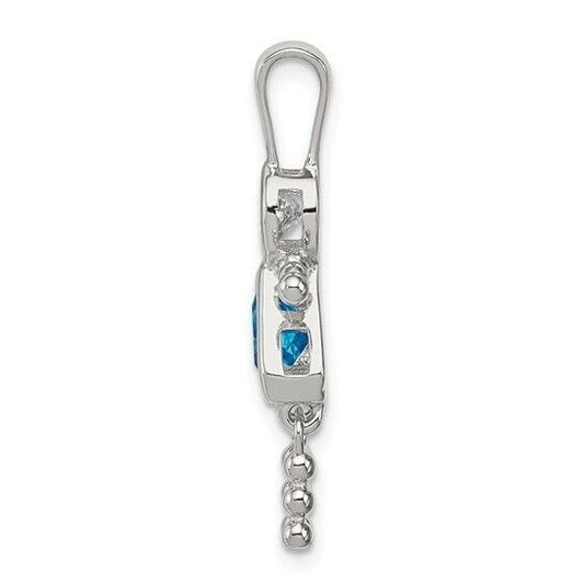 Sterling Silver Rhodium CZ and Birthstone Blue December Glass Girl Pendant