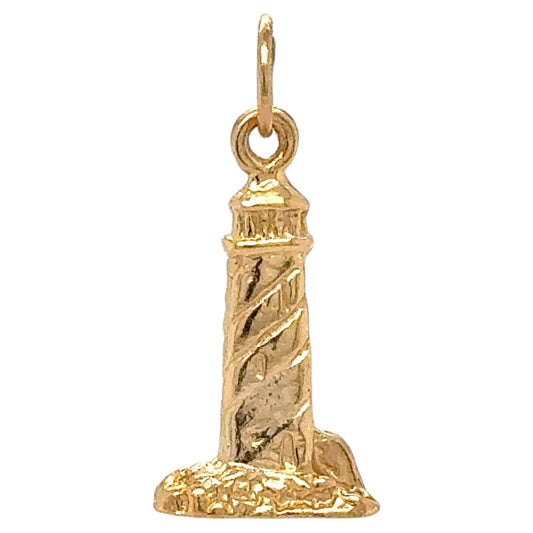 3D Lighthouse 14k Yellow Gold Pendant 1.6g