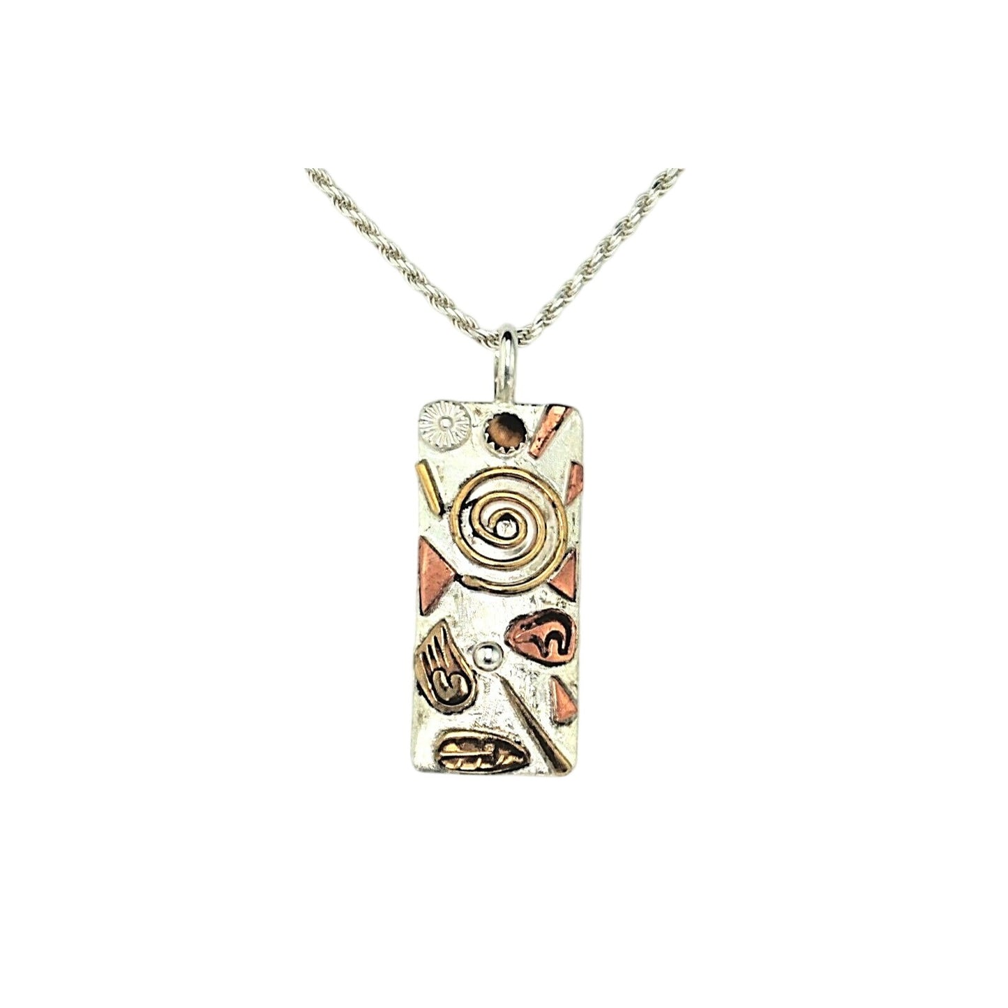 Sterling Silver 925 Abstract Pendant Necklace 20-Inch Rope Chain Stamped Donna Platero