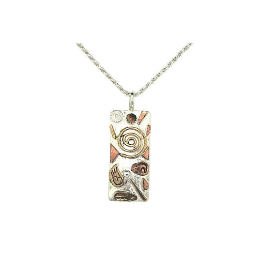 Sterling Silver 925 Abstract Pendant Necklace 20-Inch Rope Chain Stamped Donna Platero