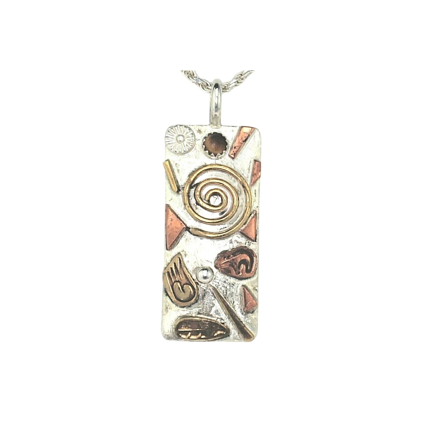 Sterling Silver 925 Abstract Pendant Necklace 20-Inch Rope Chain Stamped Donna Platero