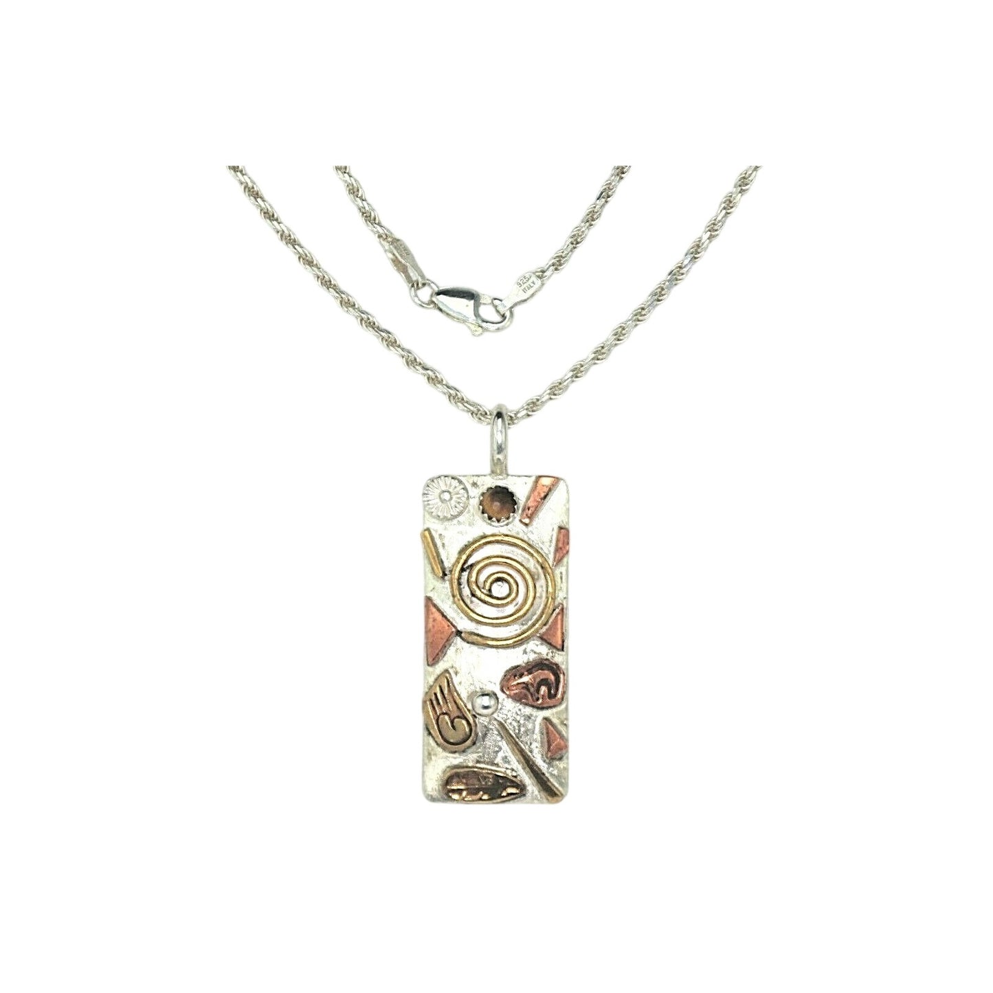 Sterling Silver 925 Abstract Pendant Necklace 20-Inch Rope Chain Stamped Donna Platero