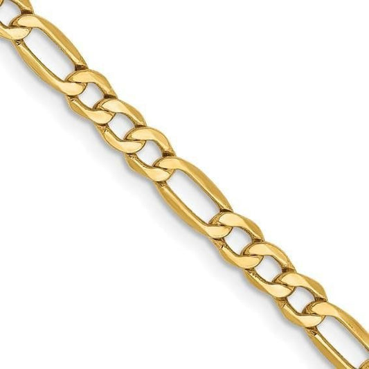 3.5mm Semi-Solid Figaro Lobster Clasp 16 inch Chain 14K Gold