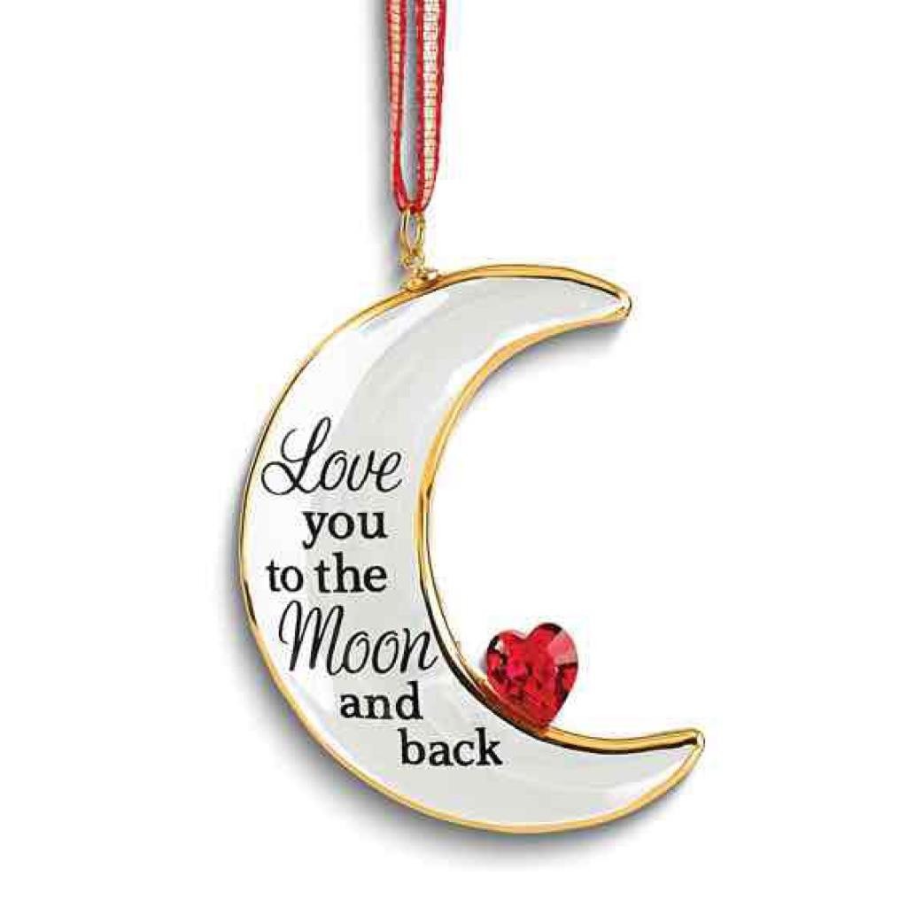 Glass Baron LOVE YOU TO THE MOON AND BACK Red Crystal Heart Glass Ornament