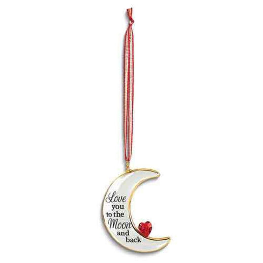 Glass Baron LOVE YOU TO THE MOON AND BACK Red Crystal Heart Glass Ornament