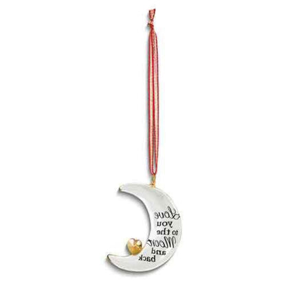 Glass Baron LOVE YOU TO THE MOON AND BACK Red Crystal Heart Glass Ornament