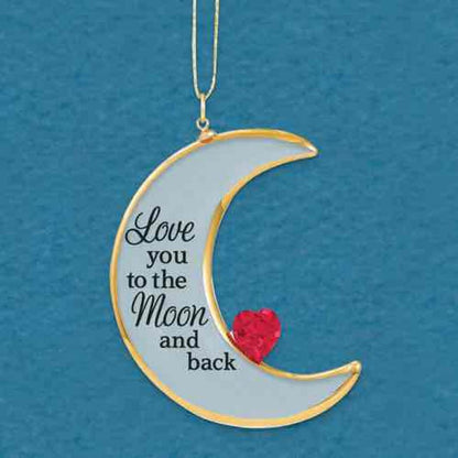 Glass Baron LOVE YOU TO THE MOON AND BACK Red Crystal Heart Glass Ornament