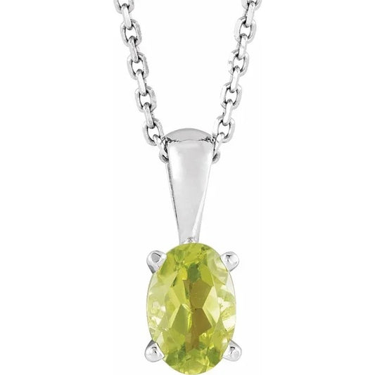 August Birthstone Natural Peridot 16-18" Necklace .925 Sterling Silver