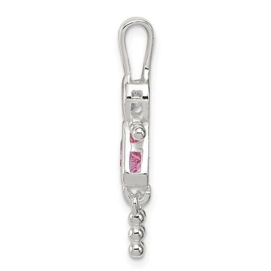 Sterling Silver Rhodium-plated CZ and Birthstone Pink October Glass Girl Pendant