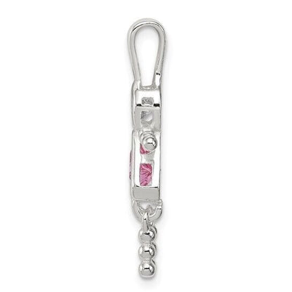 Sterling Silver Rhodium-plated CZ and Birthstone Pink October Glass Girl Pendant