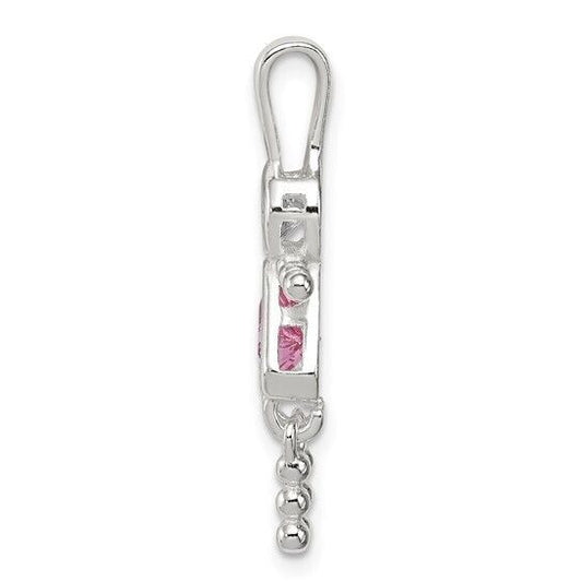 Sterling Silver Rhodium-plated CZ and Birthstone Pink October Glass Girl Pendant