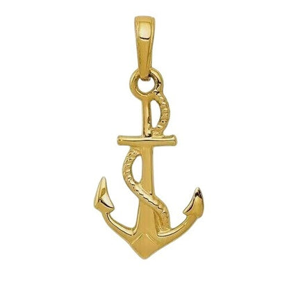 14k Solid Polished 3-D Anchor Pendant Charm