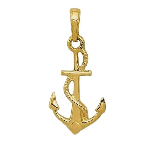 14k Solid Polished 3-D Anchor Pendant Charm