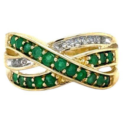 Emerald & Diamond 10k Yellow Gold Ring 3g Size 7