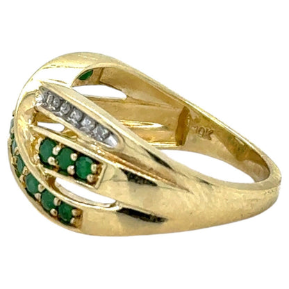 Emerald & Diamond 10k Yellow Gold Ring 3g Size 7