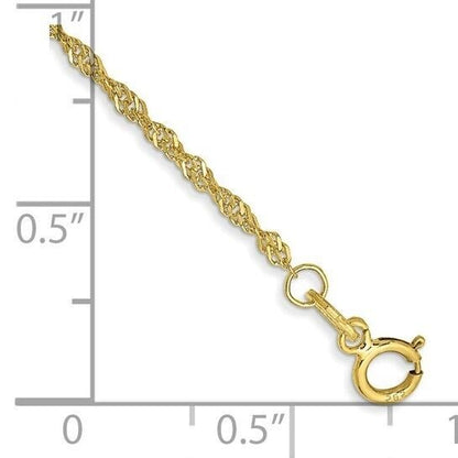 1.4 mm Singapore 7 inch Chain Bracelet 10k Yellow Gold