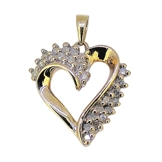 1/4ct Diamond Heart Pendant In 10k Yellow Gold Solid 2.0g