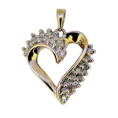 1/4ct Diamond Heart Pendant In 10k Yellow Gold Solid 2.0g