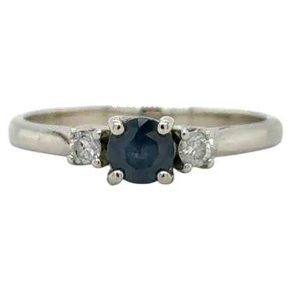 Sapphire & Diamond 14k White Gold Ring 2.9g Size 9
