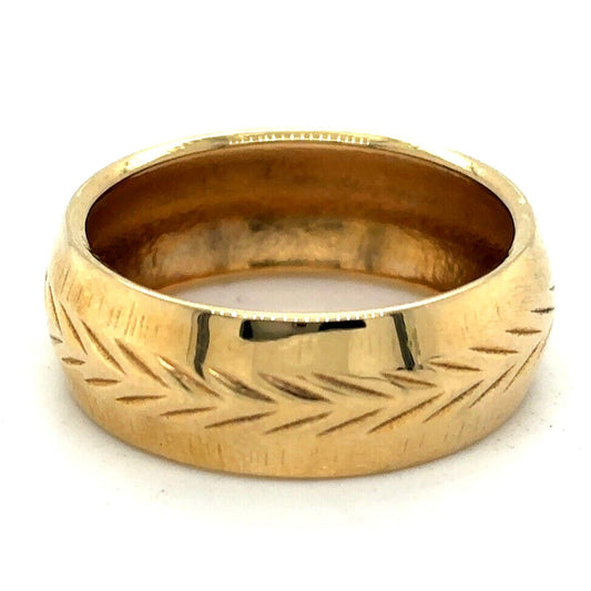 7.2mm Etched Wedding Band Ring 14K Yellow Gold 4.9g Size 7