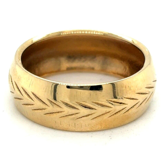 7.2mm Etched Wedding Band Ring 14K Yellow Gold 4.9g Size 7