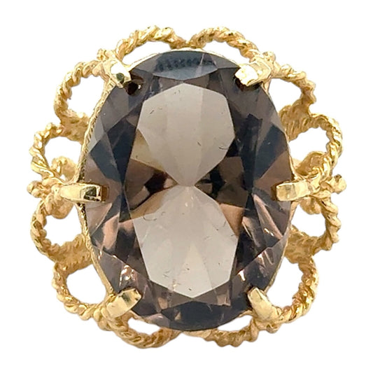 Smokey Quartz Solitaire 14k Yellow Gold Ring 10.3g Size 6.5