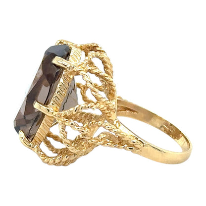 Smokey Quartz Solitaire 14k Yellow Gold Ring 10.3g Size 6.5
