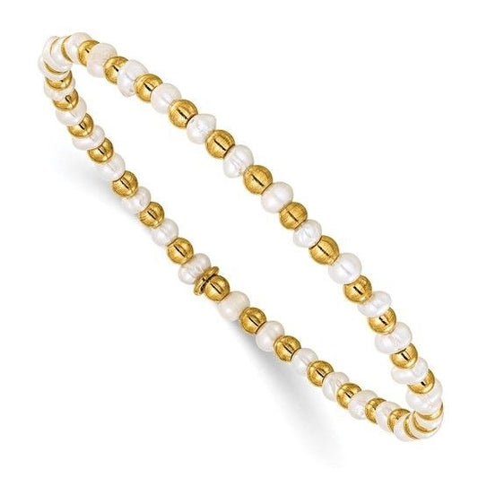 Chisel Yellow IP-Plated Stainless Steel & Freshwater Pearl Beaded 6.5-Inch Stretch Bracelet