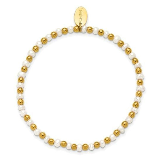 Chisel Yellow IP-Plated Stainless Steel & Freshwater Pearl Beaded 6.5-Inch Stretch Bracelet