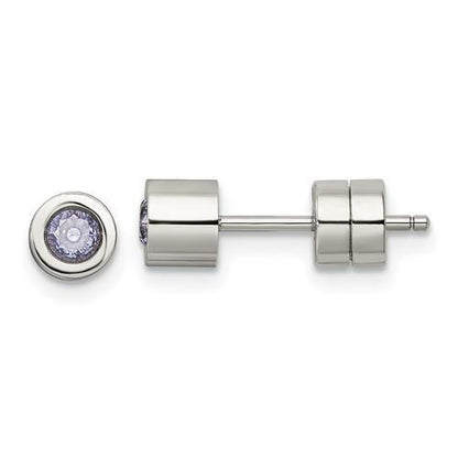 Chisel Pink CZ June Birthstone Post Earrings Stainless Steel Polished