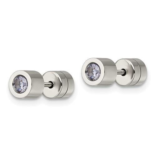 Chisel Pink CZ June Birthstone Post Earrings Stainless Steel Polished