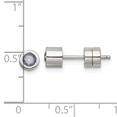 Chisel Pink CZ June Birthstone Post Earrings Stainless Steel Polished