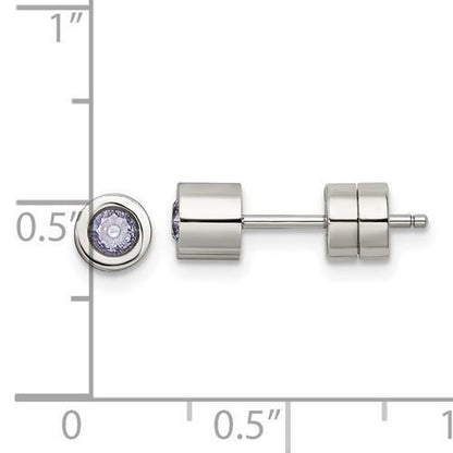 Chisel Pink CZ June Birthstone Post Earrings Stainless Steel Polished
