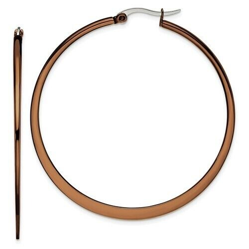 Stainless Steel Polished Brown IP-plated 52mm Diameter Hoop Earrings