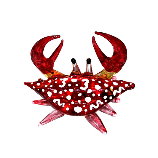 Small Miniature Glass Crab Red Figurine Hand Blown Glass